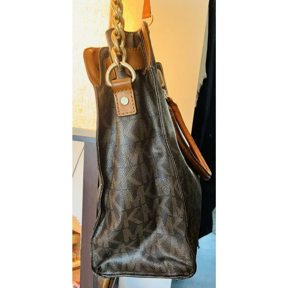 Vtg Michael Kors Hamilton Signature Logo Legacy Coated Leather Handles Satchel